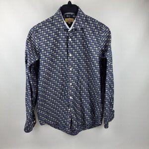 Karma Blu Designer Gray Blue Checker Shirt Mens Size Medium Long Sleeve Modern